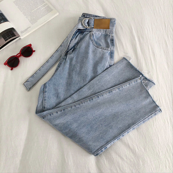 Viegls sieviešu džinsu plats modelis ar augstu vidukli