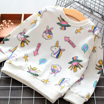 Детска ежедневна блуза с овално деколте и щампа за момичета