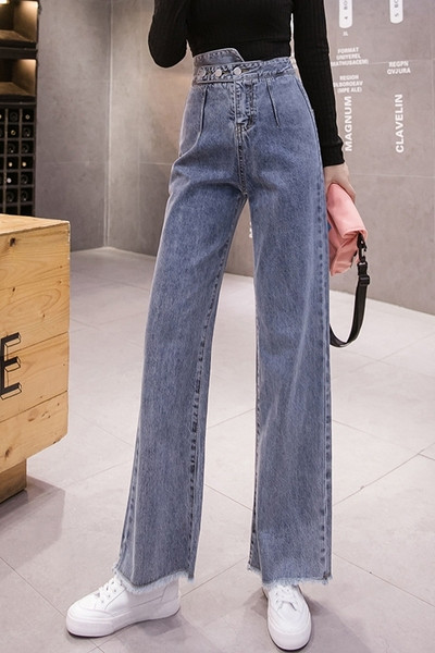 Naiste vabaaja pikad teksad kõrge vöökoha ja nööpidega