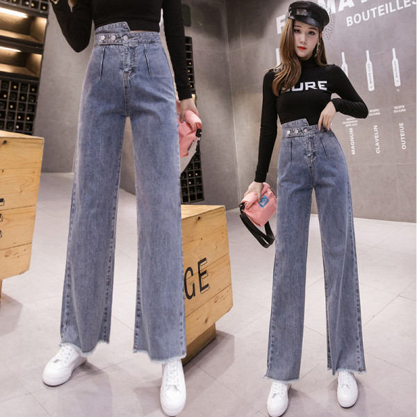 Naiste vabaaja pikad teksad kõrge vöökoha ja nööpidega