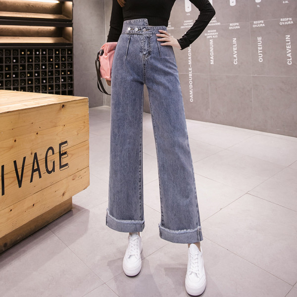 Naiste vabaaja pikad teksad kõrge vöökoha ja nööpidega