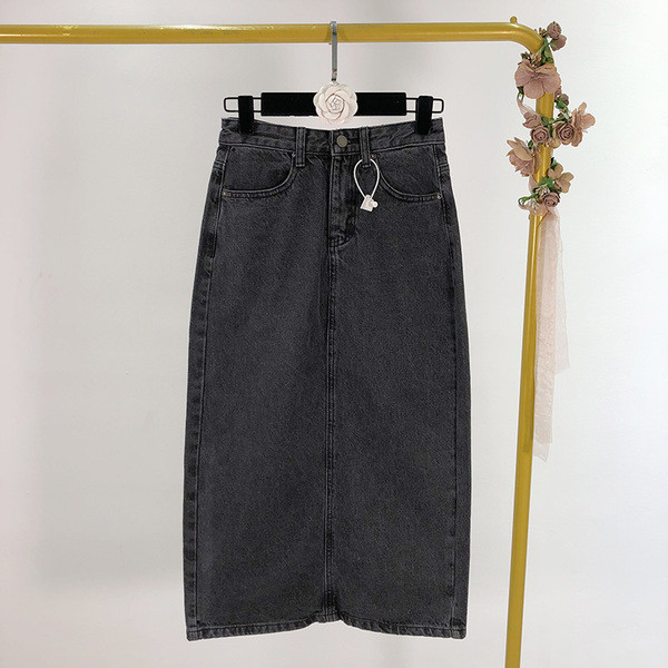 Fusta din denim de primavara model nou cu talie inalta