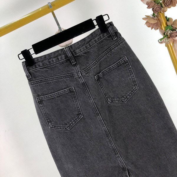 Fusta din denim de primavara model nou cu talie inalta