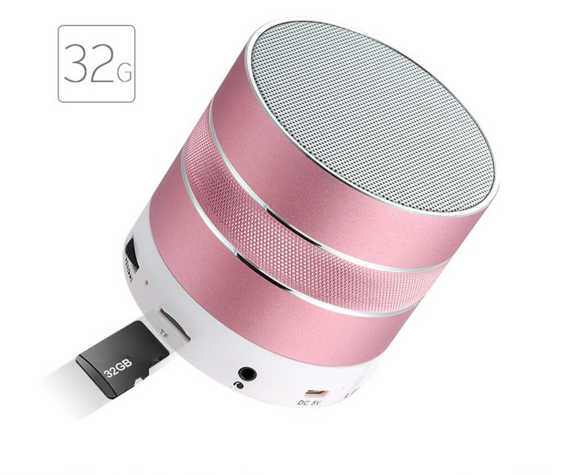 Мини преносима Bluetooth тонколона с алуминиев корпус, слот за TF карта, FM, Handsfree и USB порт в розов цвят