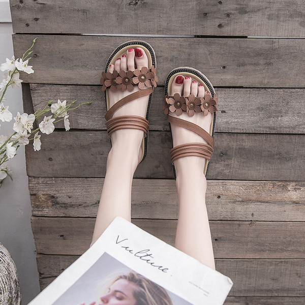 Sandale de dama din piele cu bretele din piele si talpa plata