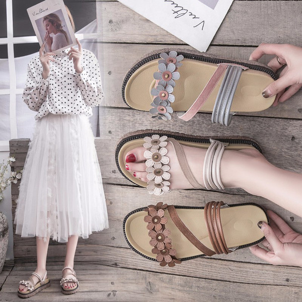 Sandale de dama din piele cu bretele din piele si talpa plata