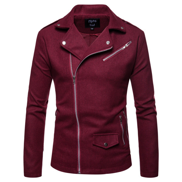 Jachetă modernă pentru bărbați, cu guler clasic și fermoar asimetric