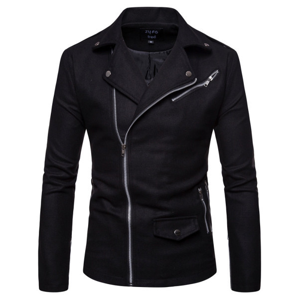 Jachetă modernă pentru bărbați, cu guler clasic și fermoar asimetric