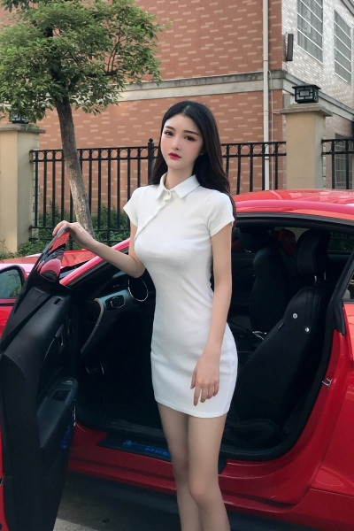 Stílusos női testhezálló ruha klasszikus gallérral és rövid ujjal