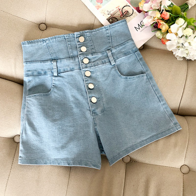 Lezser farmer rövidnadrág magas derékkal és gombokkal