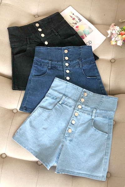 Lezser farmer rövidnadrág magas derékkal és gombokkal