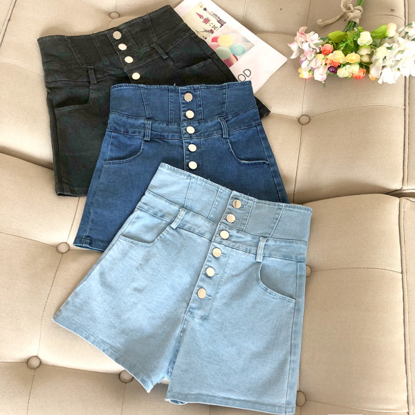 Lezser farmer rövidnadrág magas derékkal és gombokkal