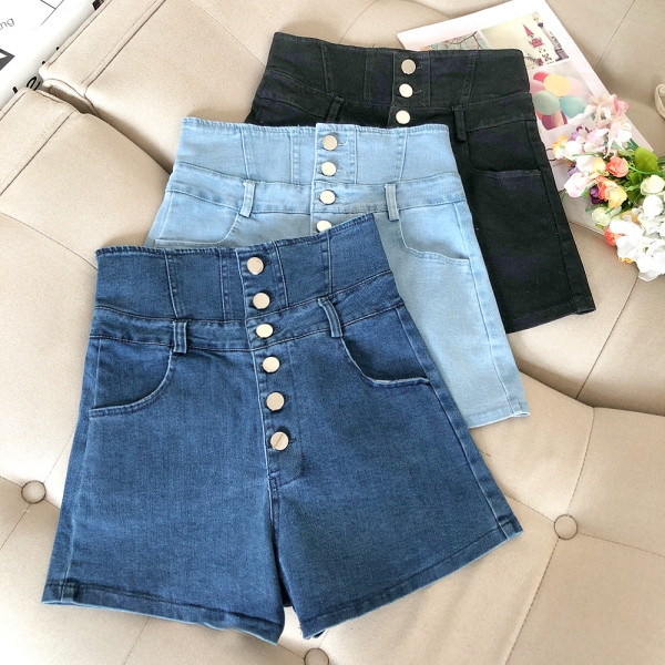 Lezser farmer rövidnadrág magas derékkal és gombokkal