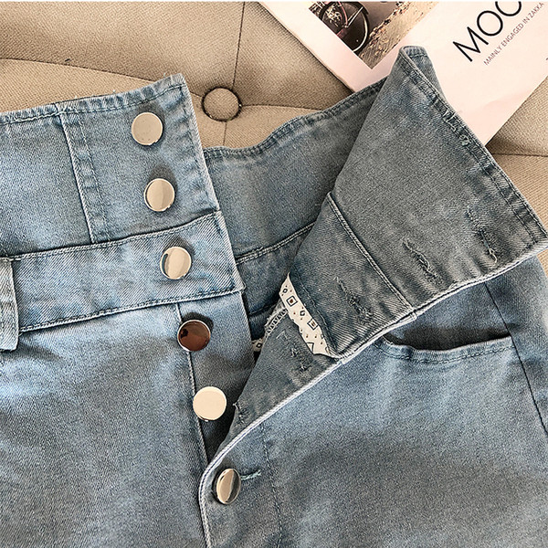 Lezser farmer rövidnadrág magas derékkal és gombokkal