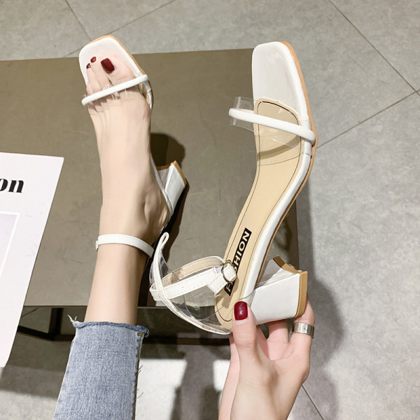 Sieviešu ādas sandales ar kvadrātveida papēdi un silikona siksniņu