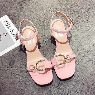 Sandale de dama cu element metalic si toc patrat