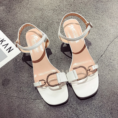 Sandale de dama cu element metalic si toc patrat