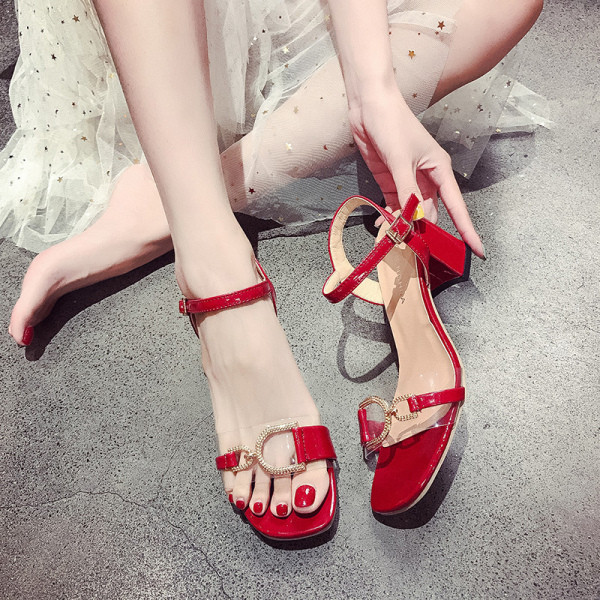 Sandale de dama cu element metalic si toc patrat