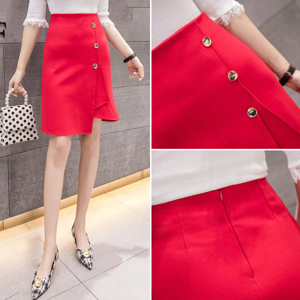 Női hétköznapi aszimmetrikus szoknya magas derékkal és gombokkal