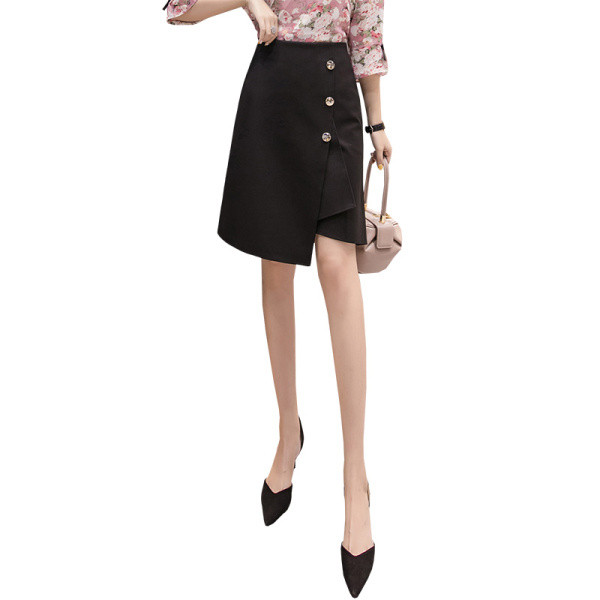 Női hétköznapi aszimmetrikus szoknya magas derékkal és gombokkal
