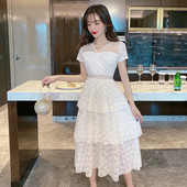 Rochie lunga de dama cu maneci scurte si dantela