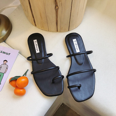 Női bőr papucs lapos talppal