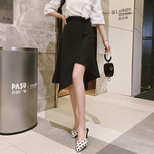 Fusta casual dama cu talie inalta - model asimetric in negru