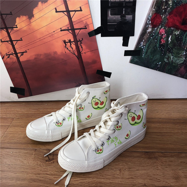 Tenisi casual de damă deasupra gleznei cu aplicații de avocado