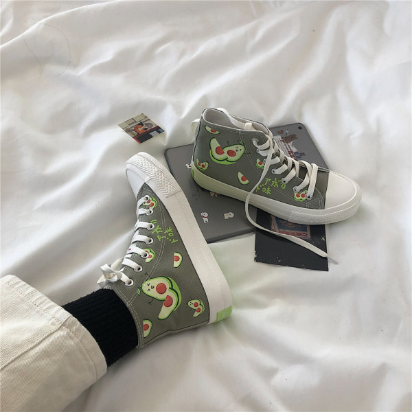 Tenisi casual de damă deasupra gleznei cu aplicații de avocado