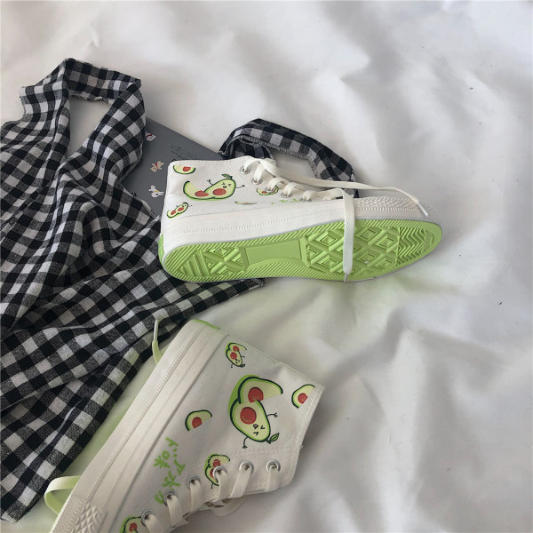 Tenisi casual de damă deasupra gleznei cu aplicații de avocado