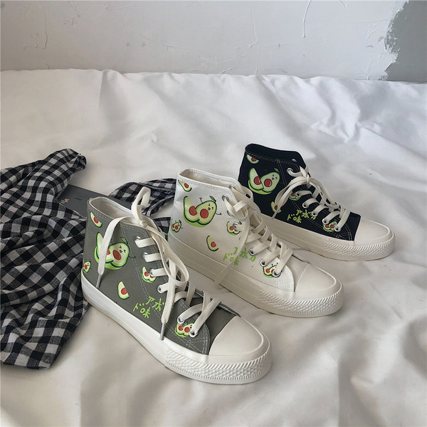 Tenisi casual de damă deasupra gleznei cu aplicații de avocado