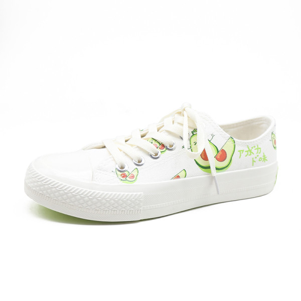 Hétköznapi női tornacipő lapos talppal és avokádó applikációkkal