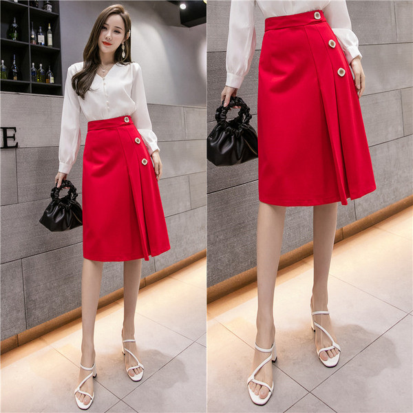 Uus mudel naiste lõikega nööpidega ja kõrge vöökohaga seelik