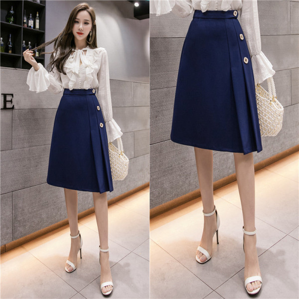 Uus mudel naiste lõikega nööpidega ja kõrge vöökohaga seelik