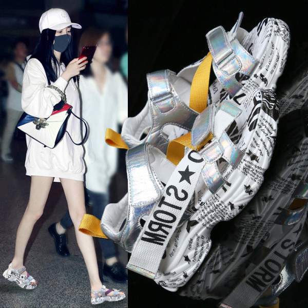 Sandale de dama moderne cu talpa inalta colorata si velcro