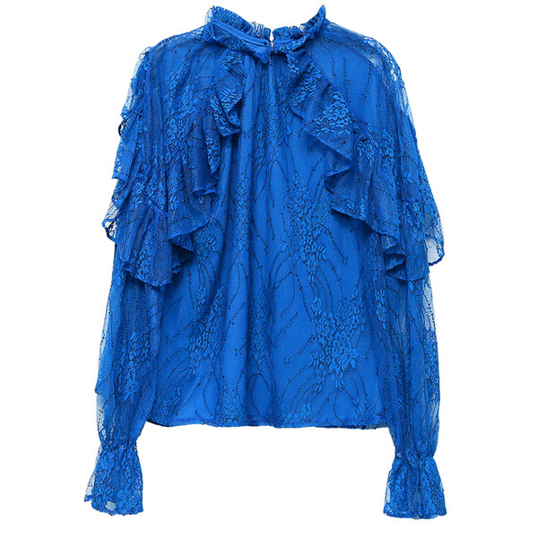 Naujo modelio moteriška nėriniuota palaidinė ilgomis lotoso spalvos rankovėmis