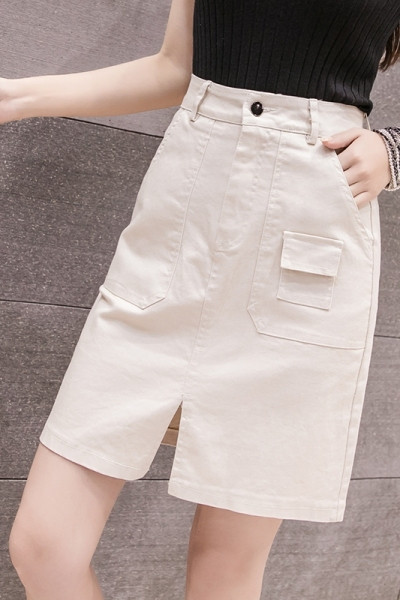 Naiste vabaaja lühike lõhiku ja kõrge vöökohaga seelik