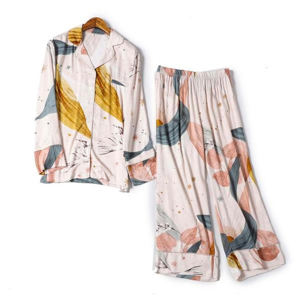 Pijamale casual dama in doua parti cu model floral