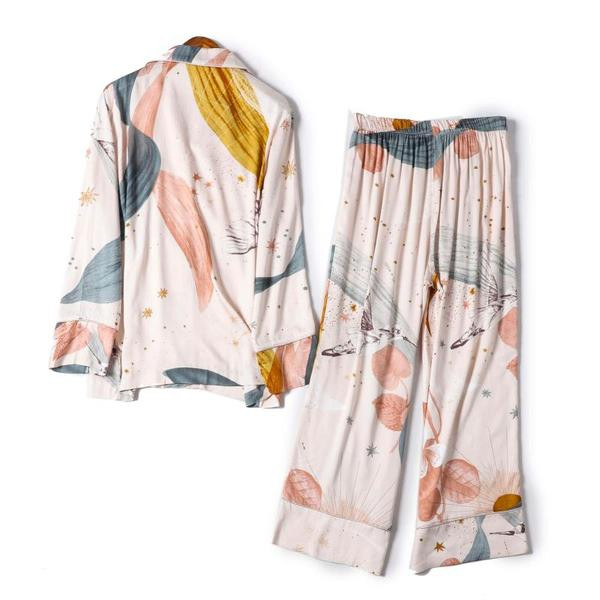 Pijamale casual dama in doua parti cu model floral