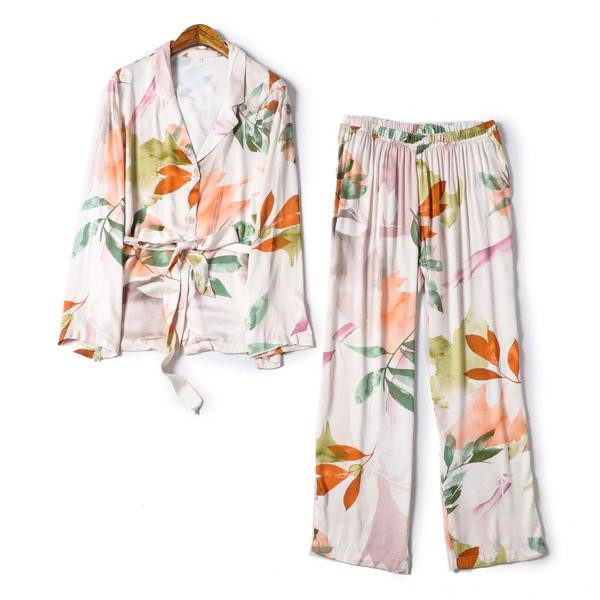 Pijamale casual dama in doua parti cu model floral