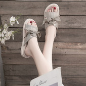 Papuci dama cu bareta in carouri si panglica