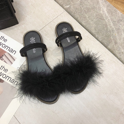 Sandale de damă moderne cu talpă plată și element din puf