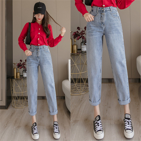 Praegused kõrge vöökoha ja taskutega naiste teksad