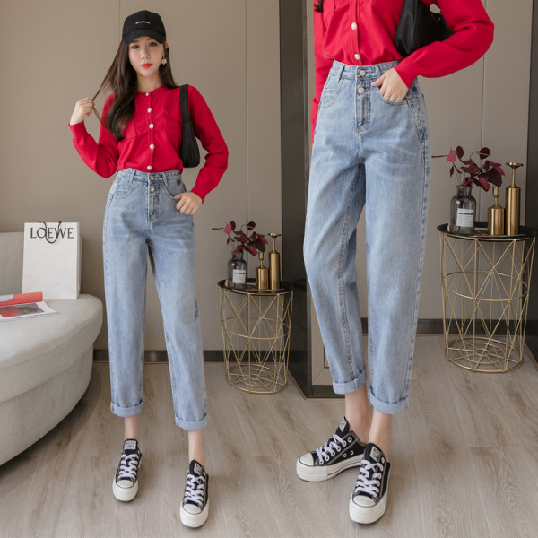 Praegused kõrge vöökoha ja taskutega naiste teksad