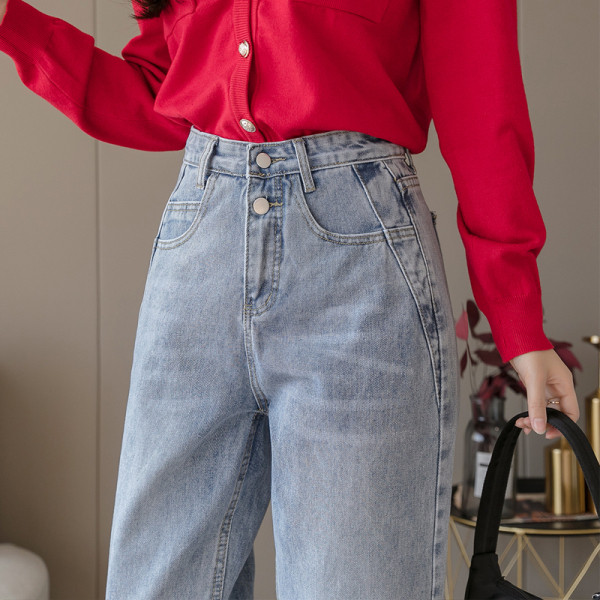 Praegused kõrge vöökoha ja taskutega naiste teksad