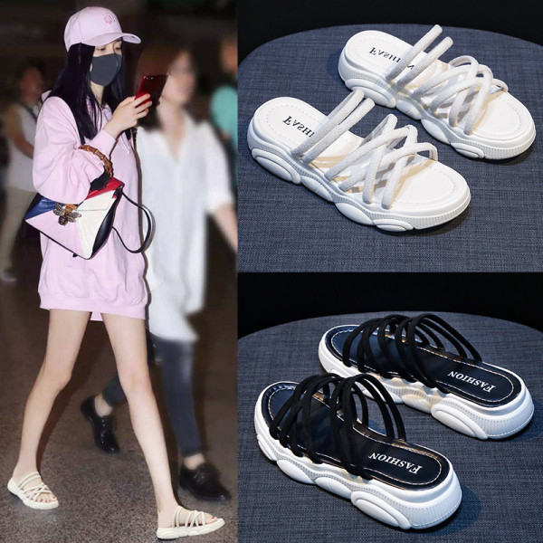 Papuci de vara dama cu bretele si talpa inalta