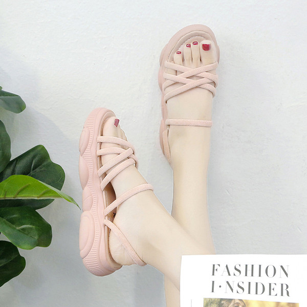 Papuci de vara dama cu bretele si talpa inalta