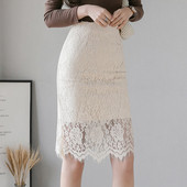 Stilingas moteriškas nėriniuotas sijonas aukštu juosmeniu