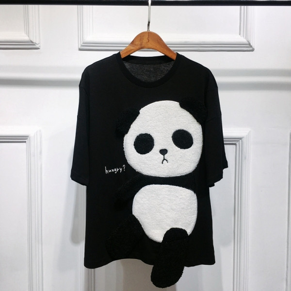 Új modell széles női póló 3D hatású panda hímzéssel