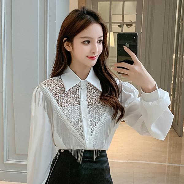 Modern női ing rojtokkal és klasszikus gallérral